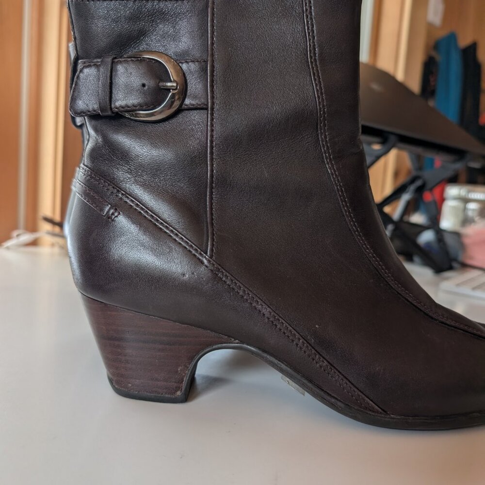 Y2K 2000s Vintage Square Toe Heeled Ankle Booties Buckle Zipper Leather Womens 9 - Picture 4 of 14